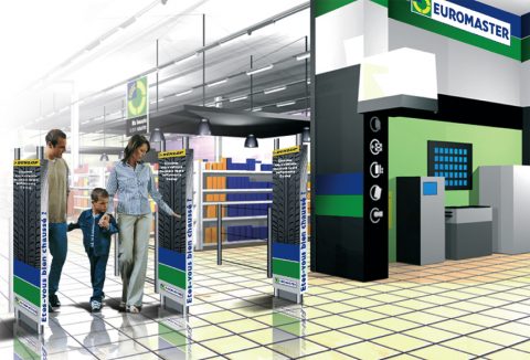 Théatralisation PLV  en magasin spécialisé (Euromaster)