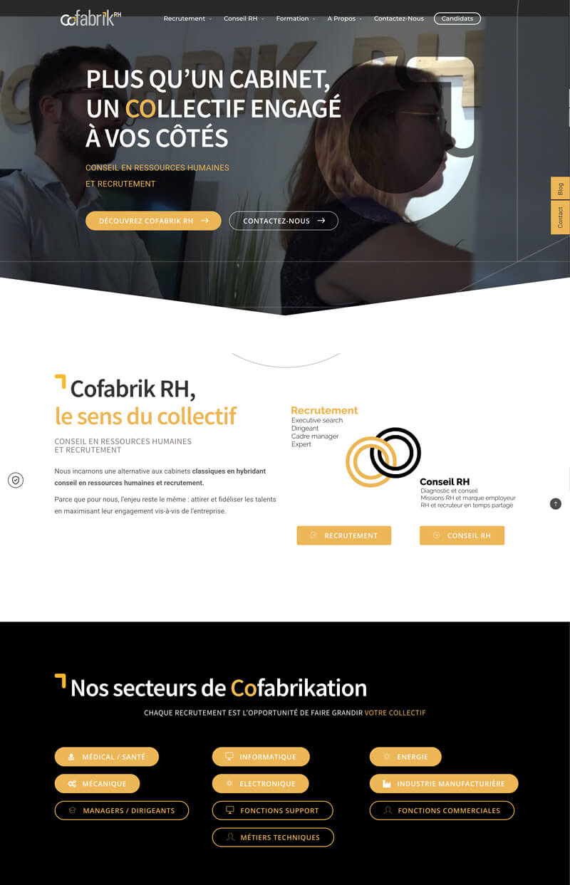 Refonte site internet Cofabrik RH avec design noir et orange par EMYL DESIGN