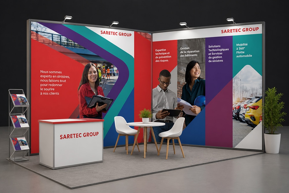 Conception de stand d’exposition d&rsquo;un expert en assurance : mise en scène par EMYL DESIGN